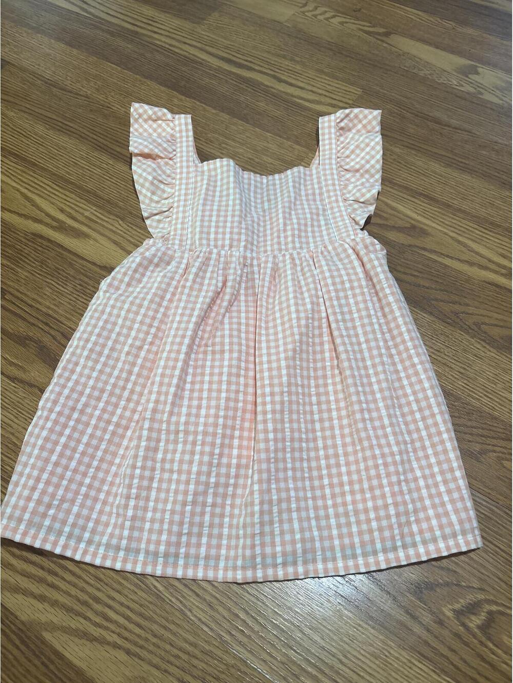 New Carter's Baby Girl 12 months Peach White Gingham Dress Ruffle Sleeves Infant